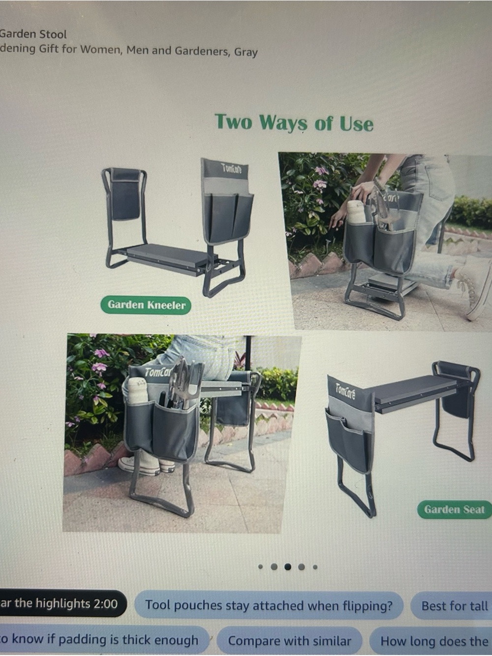 TomCare Garden Kneeler and Seat with Tool Pouches